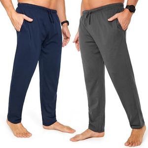 CityComfort Pyjama broek voor heren, jersey loungebroek met zakken, verpakking van 2 stuks, marine/Grijs, M