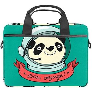 EZIOLY Cartoon Panda Astronaut Groene Laptop Schouder Messenger Bag Crossbody Aktetas Messenger Sleeve voor 13 13.3 14 Inch Laptop Notebook Tablet Beschermen Tote Bag Case, Meerkleurig, 11x14.5x1.2in /28x36.8x3 cm