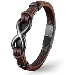 UNIQAL Infinity leren armband voor heren, roestvrij staal/echt leer, zwart en bruin, inclusief geschenkdoos, Leer,