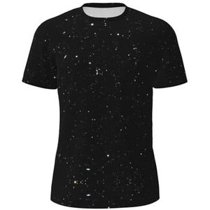 Zwart sportshirt voor heren met glitterprint, ademend koel droog mesh basislaag tops met korte mouwen hardlooptop gym shirt, Zwart, S