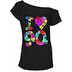 Dames korte mouwen I Love The 80s T-shirt dames jaren 80 retro pop ster T-shirts top, I Love 90s Multi Zwart, 34-36