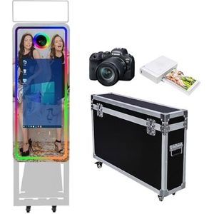 Magische spiegel fotocabine 10,5 cm, flightcase verpakking, draagbare 55,9 cm (22 inch) touchscreen spiegelcabine voor bruiloften, feesten en evenementen (witte machine, 40 inch/22 inch touchscreen