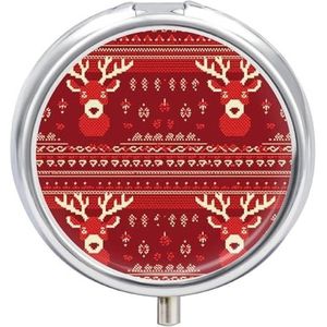 Pillendoos 3 Compartiment Rode Herten Gezicht Patroon Pillendoosje voor Portemonnee Draagbare Pillencontainer Metalen Geneeskunde Doos Pillendoos Dispenser Reizen Vitamine Houder Wekelijkse Pil