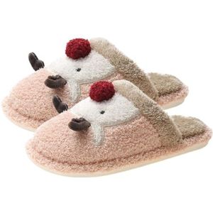 BOSREROY Verdikte pantoffels voor binnen, uniseks, pluizig: 3D elandslippers Kerstmis winter, roze, One Size
