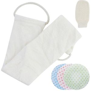 Pinkiou Loofah Back Scrubber Luffa Badriem met Luffa Spons Pad Bio Rug Scrub voor Mannen Vrouwen