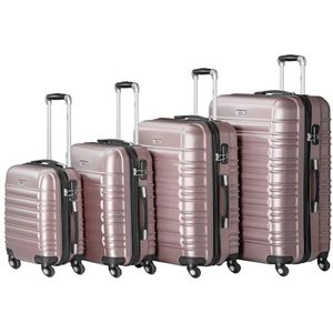 Zelsius Kofferset van 4 stuks, harde ABS-koffer met cijferslot, dubbele wielen en scheidingswand, handbagagekoffer, 4-delig, trolley, grote bagageset, rosé