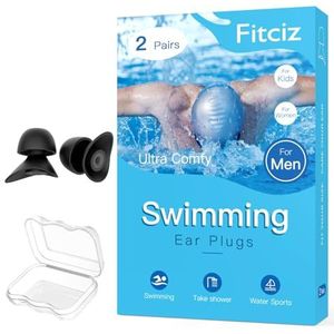 Fitciz Zwemmen oordopjes voor volwassenen, mannen, vrouwen, 2 paar water zwemmen oordopjes met hoes voor zwemmers, comfortabel, waterdicht, volwassenen zwemmen oordopjes (herenmaat)