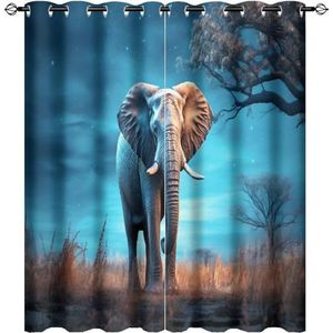 AEMYSKA Abstracte olifant verduisterende doorvoertule gordijnen voor slaapkamer moderne sterrenhemel dier thermisch geïsoleerde gordijnen kamer verduistering licht blokkerende gordijnen 55x63 inch