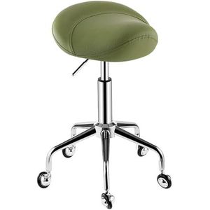 FXLUHAY Verstelbare hoogte zadelkruk, ergonomische rolstoel massagekliniek, bar, spa salon 360 draaibare bureaustoel met brede dikke bekleding (groen)