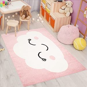 Carpet City Kindertapijt Bubble Kids vlakke stapel met wolkenmotief in roze voor kinderkamer grootte: 80x150 cm, 80 cm x 150 cm