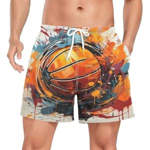 Niigeu Artistieke Aquarel Basketbal Bal Heren Zwembroek Shorts Sneldrogend met Zakken, Leuke mode, L