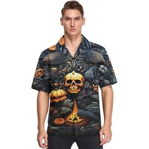 KAAVIYO Halloween Gouden Schedel Art Shirts voor Mannen Korte Mouw Button Down Hawaiiaanse Shirt voor Zomer Strand, Patroon, S