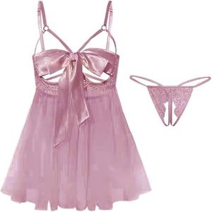 LEBENSFROH Lingerie damesondergoed voor vrouwen, lingerieset, sexy, erotische doorschijnende kanten bodysuit met strik, lingerie, sexy lingerie, beha en broekje, sets, verstelbaar, open ondergoed voor