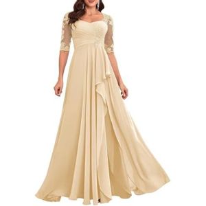 Dames chiffon moeder van de bruid jurk voor bruiloft met split galajurken cocktailjurk plus size, Champagne, 32