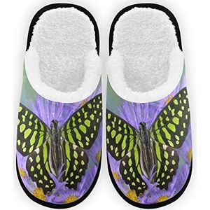 Mannen vrouwen Slippers Paars Bloemen Vlinder Pluche Voering Comfort Warm Koraal Fleece Slaapkamer Slippers voor Indoor Outdoor Spa