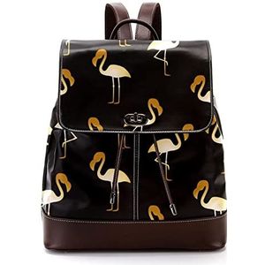 Gepersonaliseerde casual dagrugzak tas voor tiener reizen business college gouden flamingo op zwarte achtergrond, Meerkleurig, 27x12.3x32cm, Rugzak Rugzakken