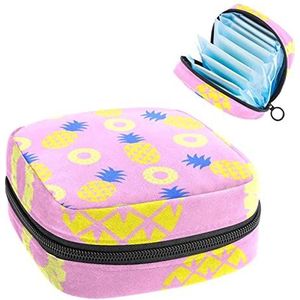 ananas Ronde ROZE, Periode Pouch Draagbaar,Tampon Opbergtas,Tampon Houder voor Portemonnee Vrouwelijke Product Organizer, Meerkleurig, 4.7x6.6x6.6 in/12x17x17 cm