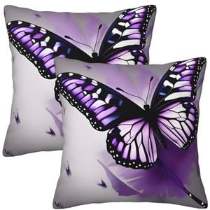 YJxoZH Kussenslopen 45,5 cm, decoratieve mooie paarse vlinder kunst print sierkussen, voor sofa vierkante kussensloop, set van 2