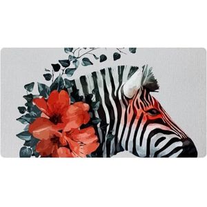 VAPOKF Aquarel zebra met rode bloemen keukenmat, antislip wasbaar vloertapijt, absorberende keukenmatten loper tapijten voor keuken, hal, wasruimte