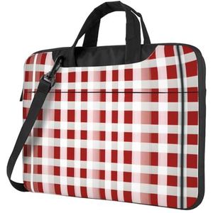 Een paarse pruimenvlinder ultradunne laptoptas, laptoptassen voor bedrijven, geniet van een probleemloze en stijlvolle reis, Rode geruite witte vierkanten, 15.6 inch