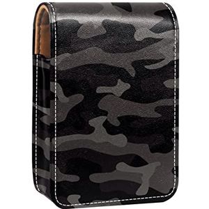 Lipgloss Houder Lipstick Case Draagbare Mini Lipstick Opbergdoos Reizen Lipstick Organizer Case met Spiegel voor Vrouwen Zwart Donker Camouflage Kleur Patroon, Meerkleurig, 9.5x2x7 cm/3.7x0.8x2.7 in
