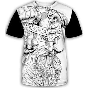 Noorse Mythologie Raven Fenrir T-shirt, Novelny Viking Odin Tattoo Skull Warrior Retro Harajuku Ronde Hals Korte Mouw, Heren Fitness Ademende Korte Mouwen (Color : Odin B, Size : XXL)