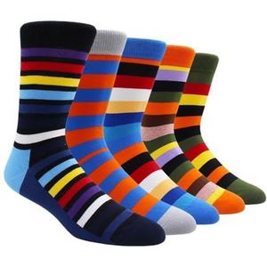LCKJLJ Maat 41-48 Casual Mode Katoen Grappige Lange Mannen Sokken Contrast Kleur Regenboog Grotere Maat Streep Sokken voor Mannen, 5 Paren- NY006, EU41-48