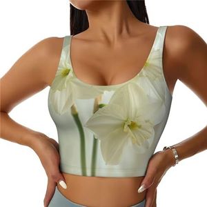 ETASUIOL Witte narcissenprint high impact sportbeha voor vrouwen, ingebouwde gewatteerde ondersteuning, perfect voor yoga, hardlopen en fitness, Zwart, S