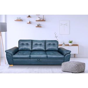 Quattro Meble Granada gewatteerde 3-zits sofa Oxford Pik met slaapfunctie lederen bank lederen bank blauw natuurlijk leer bank leer Granada (breedte 215 cm)