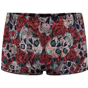 Sugar Skulls And Red Roses Boxershorts voor heren, sexy shorts, mesh boxers, ondergoed, ademende onderbroek, string