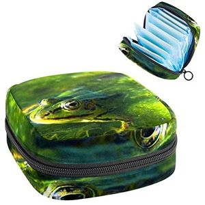 Periode Pouch Draagbare Tampon Opbergtas,Tampon Houder voor Portemonnee Vrouwelijke Product Organizer,Kikker Zwemmen in Groen Zeewier, Meerkleurig, 4.7x6.6x6.6 in/12x17x17 cm