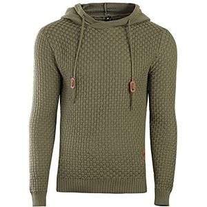 Genfien Heren Trui Hoodies Sweatshirts Plaid Jacquard Lange mouw Hooded Trekkoord Hooded Top Dikke Gebreide Casual Sweatshirt, Groen, M