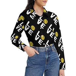 I Love Softball damesshirt met lange mouwen, button-down blouse, casual werkshirts, tops, 4XL