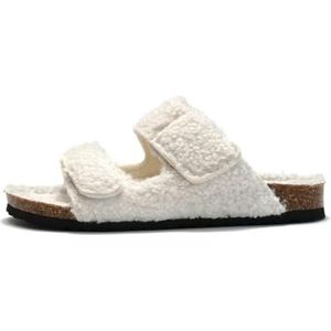 Kurk Voetbed Pluche Slippers Voor Vrouwen Winter Bont Harige Slippers Thuis Pluizige Slides Met Boog Ondersteuning Fuzzy Slippers, Wit B, 38 EU