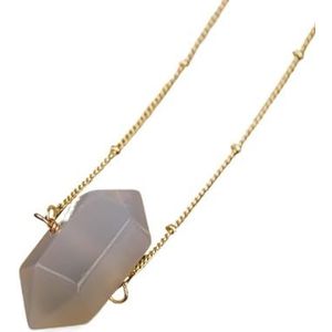 Women Crystal Point Pendant Necklace Chakra Stone Energy Citrines Roses Quartz Gold Silver Necklace Jewelry Boho (Color : Grey Agate)