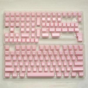 QPSJXN SA-profiel, zwart en geel, 142 PBT Double Shot keycapset voor mechanische toetsenborden met verschillende schakelaars (roze doorschijnend)