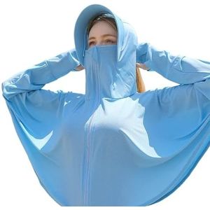 UPF 50+ Vrouwen Zonbescherming Hoody Effen Dunne IJszijde UV-bescherming Zomer Lange Mouwen Jas Ademend Shirt Kleding Zonnebeschermingsjas (Blue