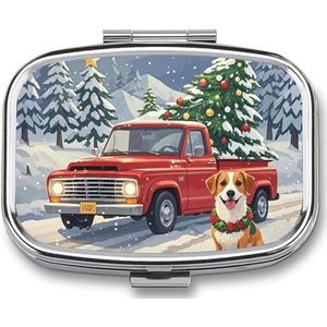 Pillendoos pillenhouder 2 compartimenten metalen pillenorganisator vrachtwagen dragen kerstboom schattige draagbare pillenhouder grote capaciteit pillenhouder voor pillen vitaminen geneeskunde