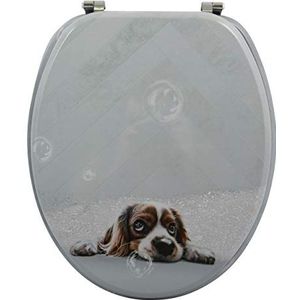 MSV Toiletzitting deksel MDF houten kern ""Doggy"" scharnieren van roestvrij staal