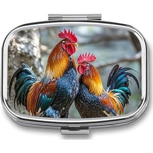 Pillendoosje 2 compartimenten pillendoosje voor portemonnee of pochet pillenorganizer kip onder de boom reizen pillendoos draagbare pillencontainer medicijn vitamine organizer