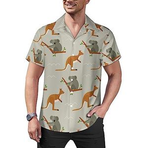 Koala's en kangoeroes casual overhemden met knopen voor heren, korte mouwen, Cubaanse kraag, T-shirts, tops, Hawaiiaans T-shirt, L