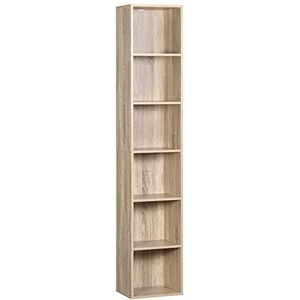 WOLTU Boekenkast boekenkast staand rek opbergrek ruimteverdeler kantoorrek archiefkast 6 vakken, houtmateriaal, 30x158,5x24 cm (b x h x d), licht eiken SK003hei6