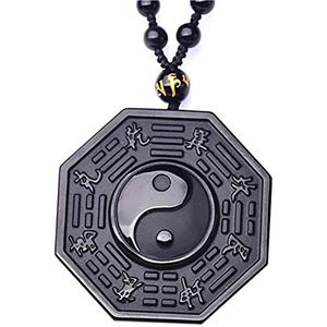 Ayaaa Yin en Yang Bagua hanger natuurlijke obsidiaan halsketting vintage amulet yin yang hanger halsketting Feng Shui amulet halsketting