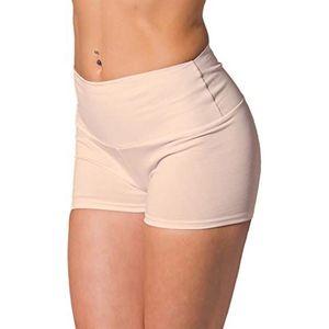 Alkato Dames Short Hot Pants Sportbroek met Hoge Taille, Lichtbeige, 36