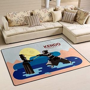 Vloerkleed 100 x 150 cm, Kendo Japans tapijt voor woonkamer, machinewasbaar, antislip, absorberend, voor woonkamer, binnen/buiten