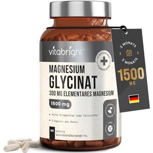 VitaBright Magnesium Glycinate | 180 Capsules | 2 A Day | 1500mg Mag Bisglycinate | 300mg Elemental Mag | High Strength Magnesium Supplements for Women - Men - Adults
