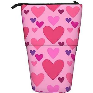 Roze Liefde Vorm Potlood Case Telescopische Make-up Tas Pop Up Office Organizer Box Staande Pen Houder Cosmetica Tas Met Ritssluiting, Zwart, Eén maat