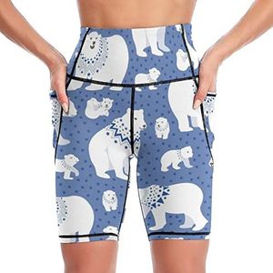 Cartoon ijsbeer dames yoga biker shorts hoge taille workout broek met zakken
