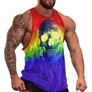 Gay Pride Flaming Skull Heren Tank Top Grafische Mouwloze Bodybuilding Tees Casual Strand T-Shirt Grappige Gym Spier