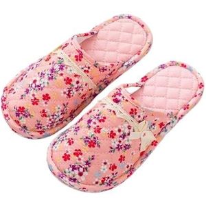 JMORCO Dames Slippers Thuis Slippers Voor Vrouwen Katoen Stof Familie Hotel Schoenen Bloemen Bloem Vrouwelijke Slides Mannelijke Indoor Slaapkamer Vloer Platte Slipper, roze, 38/39 EU